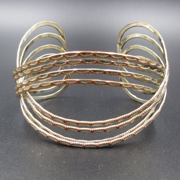Jewelry - Vintage Rustic Silver & Copper Tone Cuff Bracelet